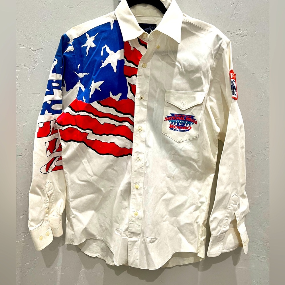 1994 National Finals Rodeo Wrangler Western Shirt Patriotic 15.5 MED X-Long